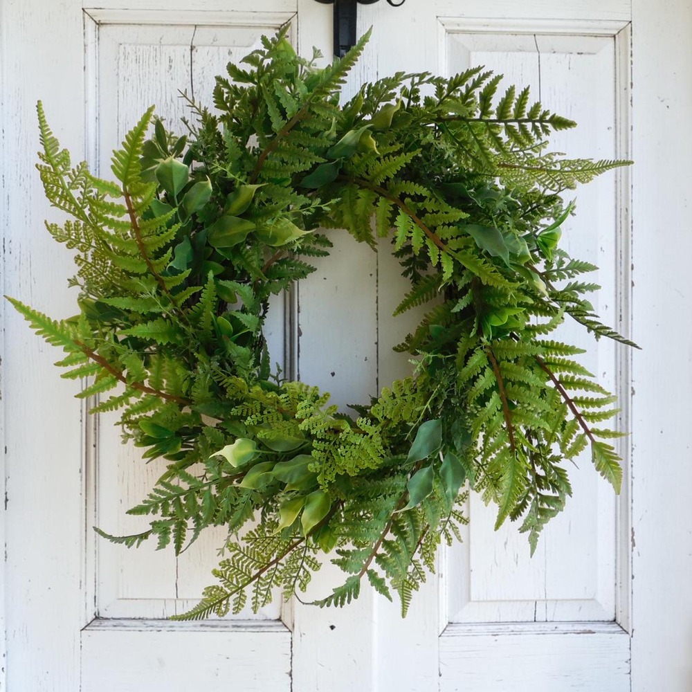 Fern Wreath, Spring and Summer Greenery, Front Door Decor Woodland Style
